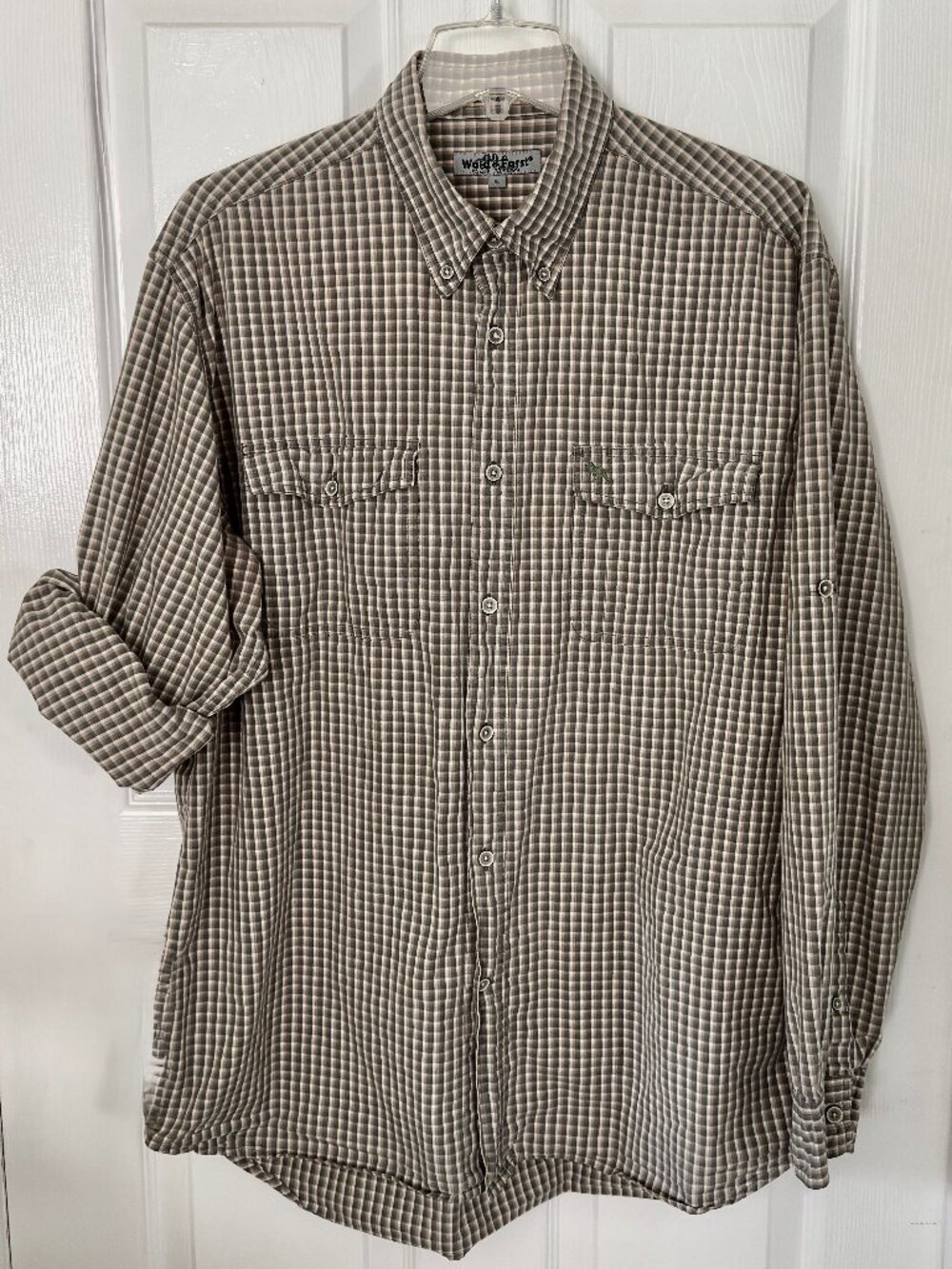 Wald & Forst XL Cotton Button Up Shirt Roll Tab Sleeves Plaid Outdoor Hiking